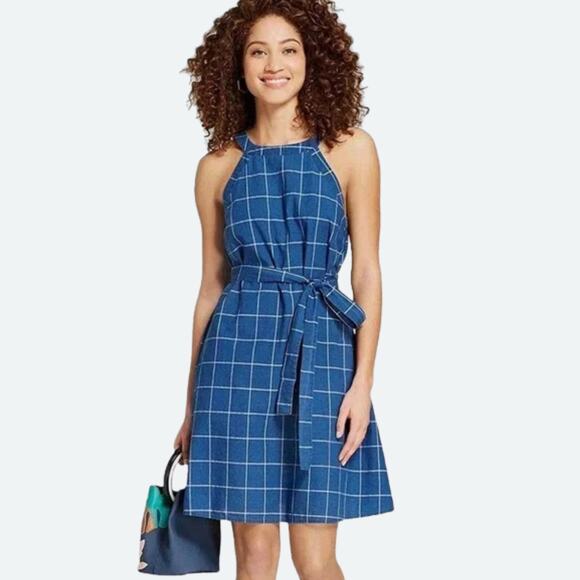 a new day Blue Plaid Mini Dress - Picture 1 of 7